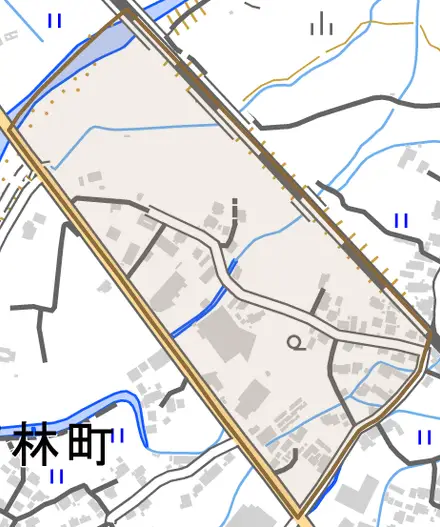 中林町とその周辺の地図。町の範囲を重ねている