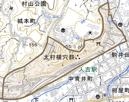 城本町とその周辺の地図。町の範囲を重ねている