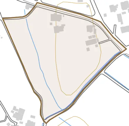 下原田町字羽田とその周辺の地図。町の範囲を重ねている