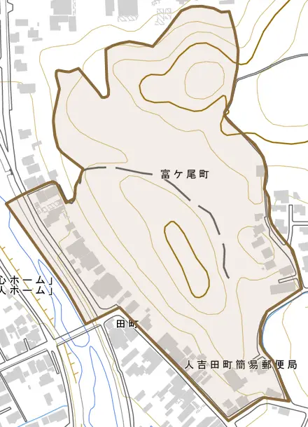 田町とその周辺の地図。町の範囲を重ねている