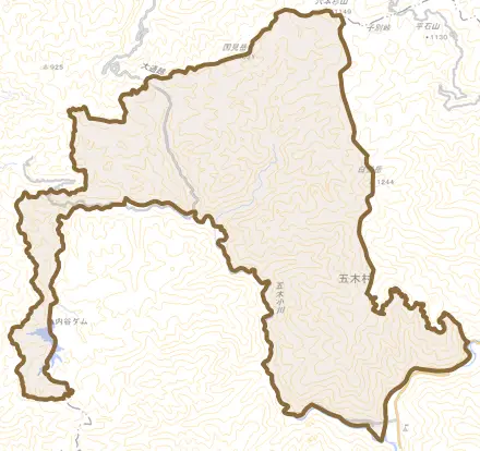 乙とその周辺の地図。町の範囲を重ねている