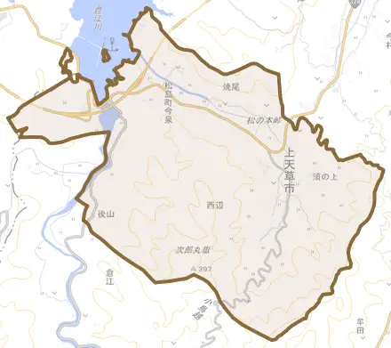 松島町今泉とその周辺の地図。町の範囲を重ねている