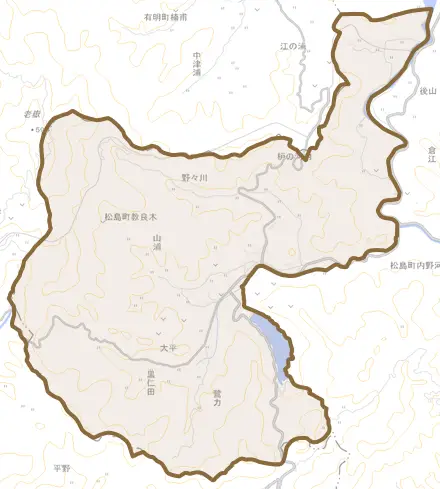 松島町教良木とその周辺の地図。町の範囲を重ねている