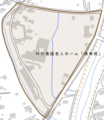 大字北甘木とその周辺の地図。町の範囲を重ねている