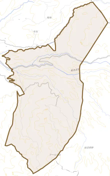 原とその周辺の地図。町の範囲を重ねている