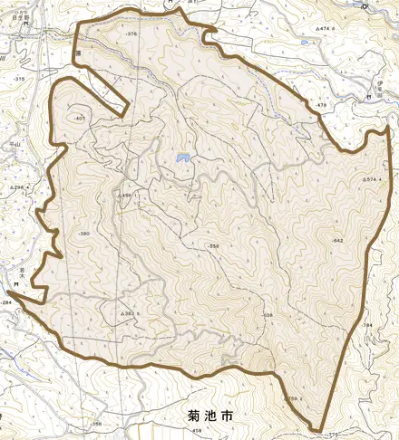 四町分とその周辺の地図。町の範囲を重ねている