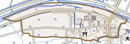 広瀬とその周辺の地図。町の範囲を重ねている
