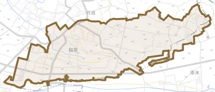 福原とその周辺の地図。町の範囲を重ねている