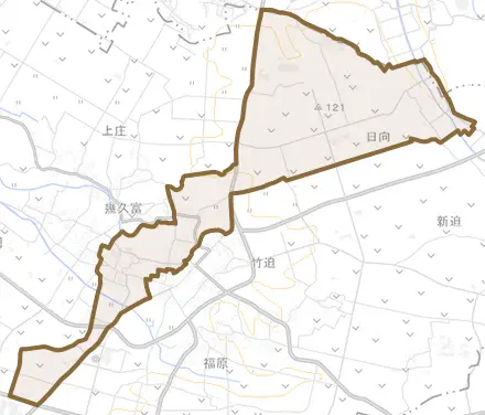 幾久富とその周辺の地図。町の範囲を重ねている