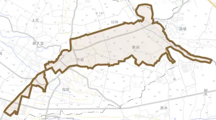 竹迫とその周辺の地図。町の範囲を重ねている