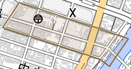 安政町とその周辺の地図。町の範囲を重ねている