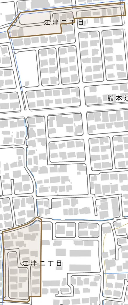 江津とその周辺の地図。町の範囲を重ねている