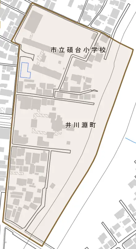 井川淵町とその周辺の地図。町の範囲を重ねている