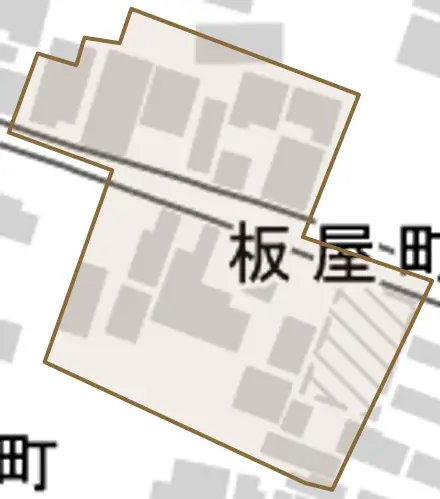 板屋町とその周辺の地図。町の範囲を重ねている