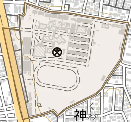 上京塚町とその周辺の地図。町の範囲を重ねている