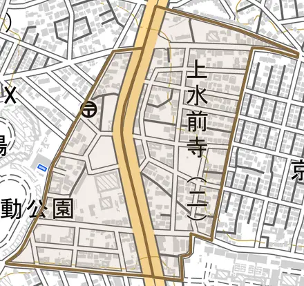 上水前寺とその周辺の地図。町の範囲を重ねている
