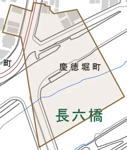 慶徳堀町とその周辺の地図。町の範囲を重ねている