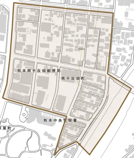 南千反畑町とその周辺の地図。町の範囲を重ねている