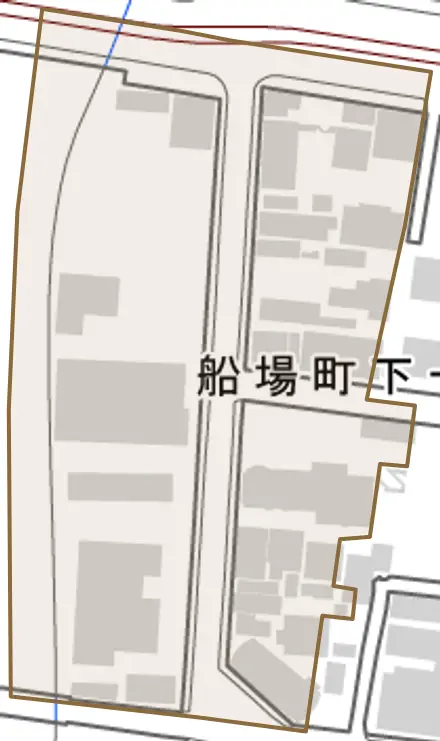 船場町下とその周辺の地図。町の範囲を重ねている
