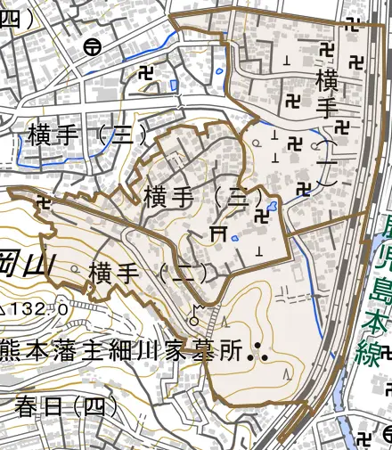 横手とその周辺の地図。町の範囲を重ねている