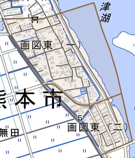 画図東とその周辺の地図。町の範囲を重ねている