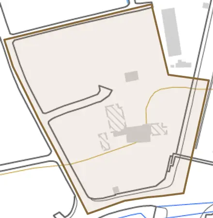 石原町とその周辺の地図。町の範囲を重ねている