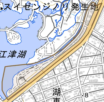 神水本町とその周辺の地図。町の範囲を重ねている