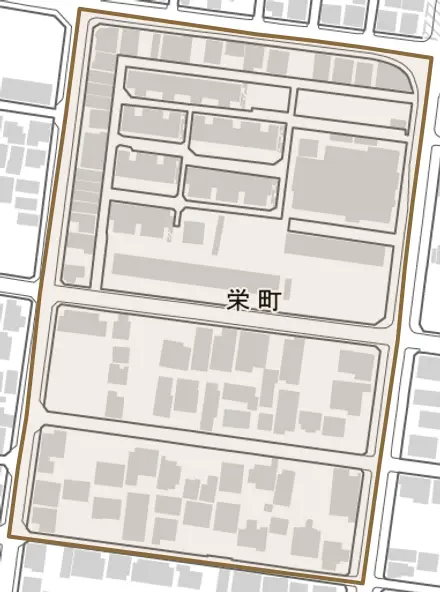 栄町とその周辺の地図。町の範囲を重ねている