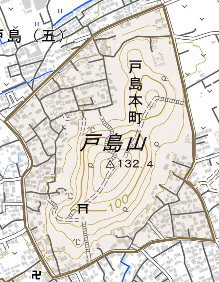 戸島本町とその周辺の地図。町の範囲を重ねている