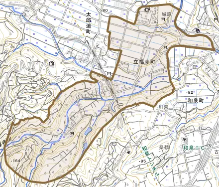 立福寺町とその周辺の地図。町の範囲を重ねている