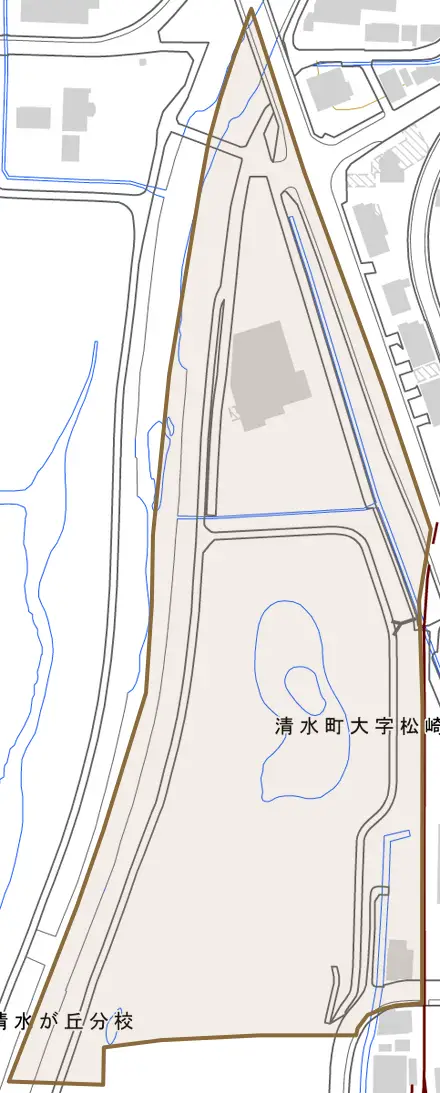 清水町大字松崎とその周辺の地図。町の範囲を重ねている