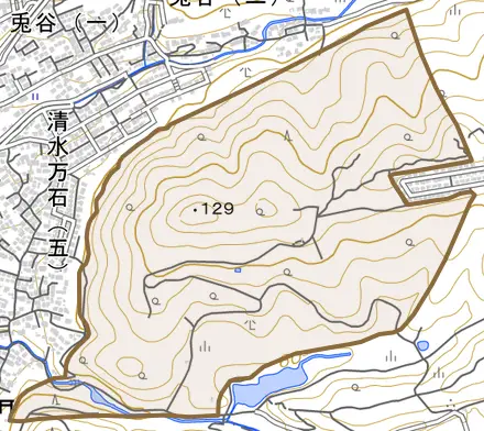 乗越ヶ丘とその周辺の地図。町の範囲を重ねている