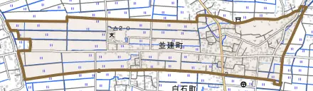 並建町とその周辺の地図。町の範囲を重ねている