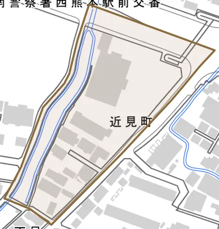近見町とその周辺の地図。町の範囲を重ねている