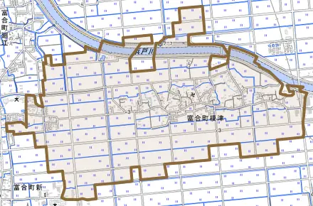 富合町榎津とその周辺の地図。町の範囲を重ねている