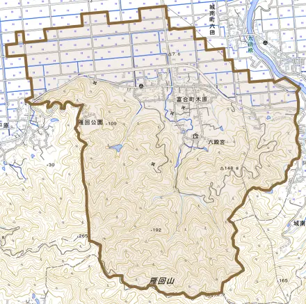 富合町木原とその周辺の地図。町の範囲を重ねている