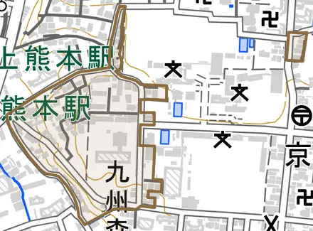 京町本丁とその周辺の地図。町の範囲を重ねている