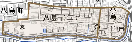 八島とその周辺の地図。町の範囲を重ねている