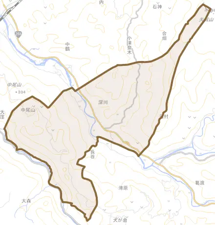 深川とその周辺の地図。町の範囲を重ねている