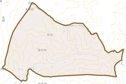 宝川内とその周辺の地図。町の範囲を重ねている