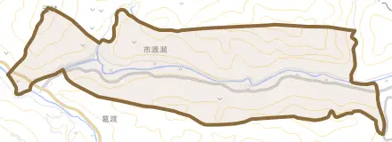 市渡瀬とその周辺の地図。町の範囲を重ねている