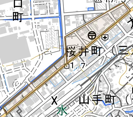 昭和町とその周辺の地図。町の範囲を重ねている