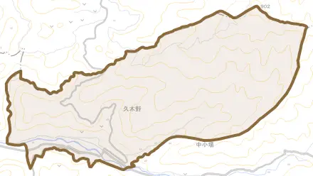 久木野とその周辺の地図。町の範囲を重ねている