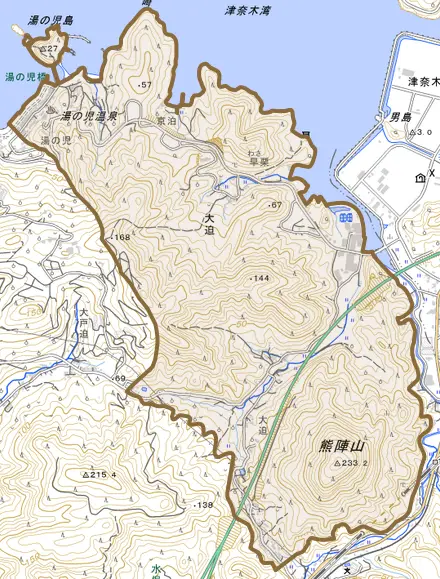 大迫とその周辺の地図。町の範囲を重ねている