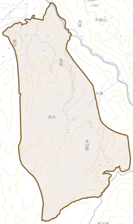 長崎とその周辺の地図。町の範囲を重ねている