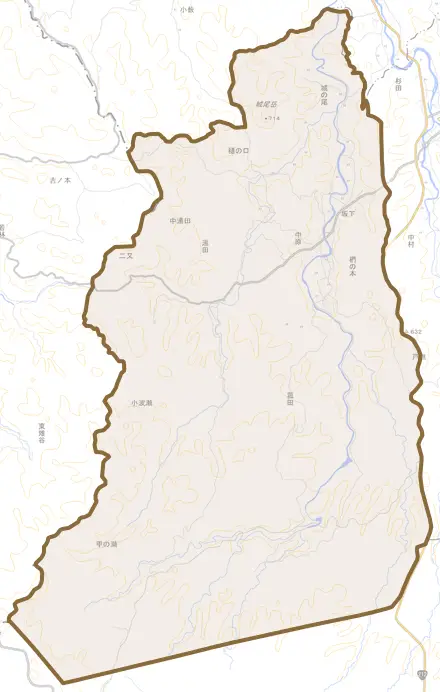 中原とその周辺の地図。町の範囲を重ねている