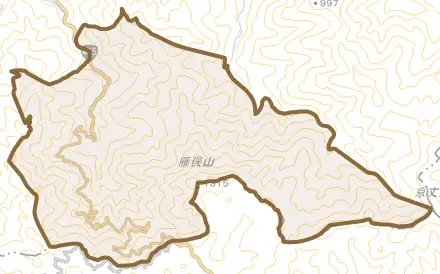 早楠とその周辺の地図。町の範囲を重ねている
