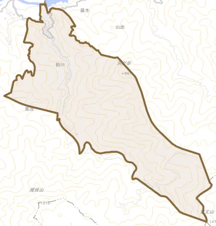 柏川とその周辺の地図。町の範囲を重ねている