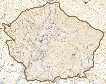 川越とその周辺の地図。町の範囲を重ねている