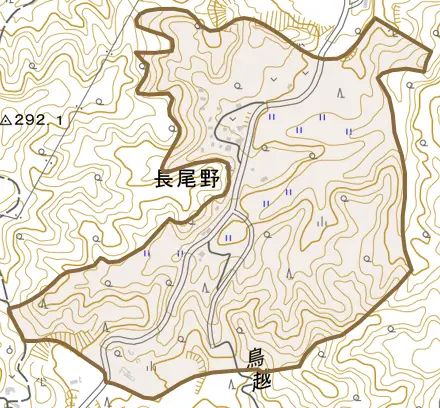 長尾野とその周辺の地図。町の範囲を重ねている